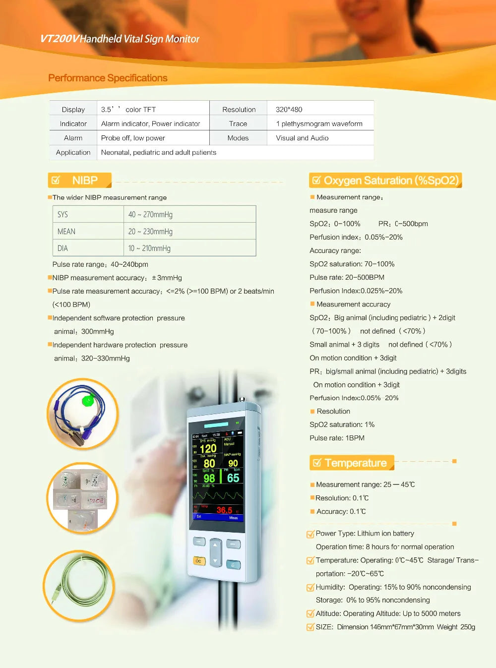 Factory Portable Handheld Vet Vital Signs Monitor Pulse Oximeters Veterinary monitor