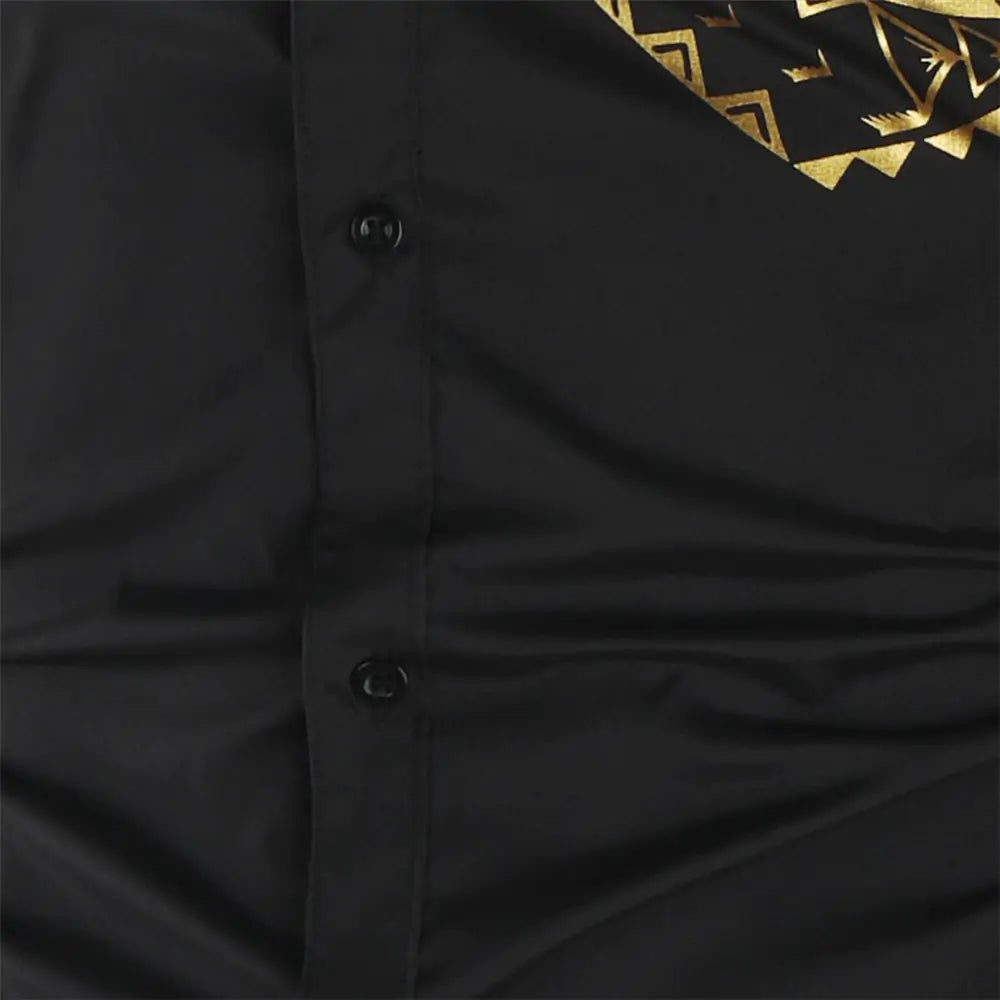 Luxury Gold Black Shirt Men New Slim Fit Long Sleeve - Steffashion