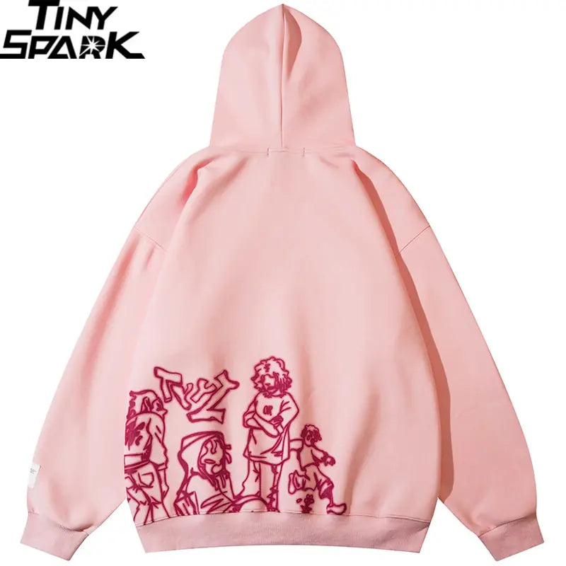 Men Streetwear Pink Hoodie Sweatshirt - Steffashion