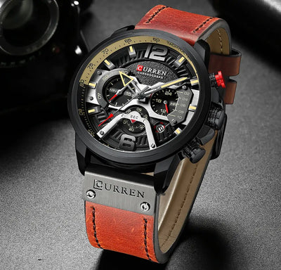 Military Leather Chronograph Wristwatch - Steffashion