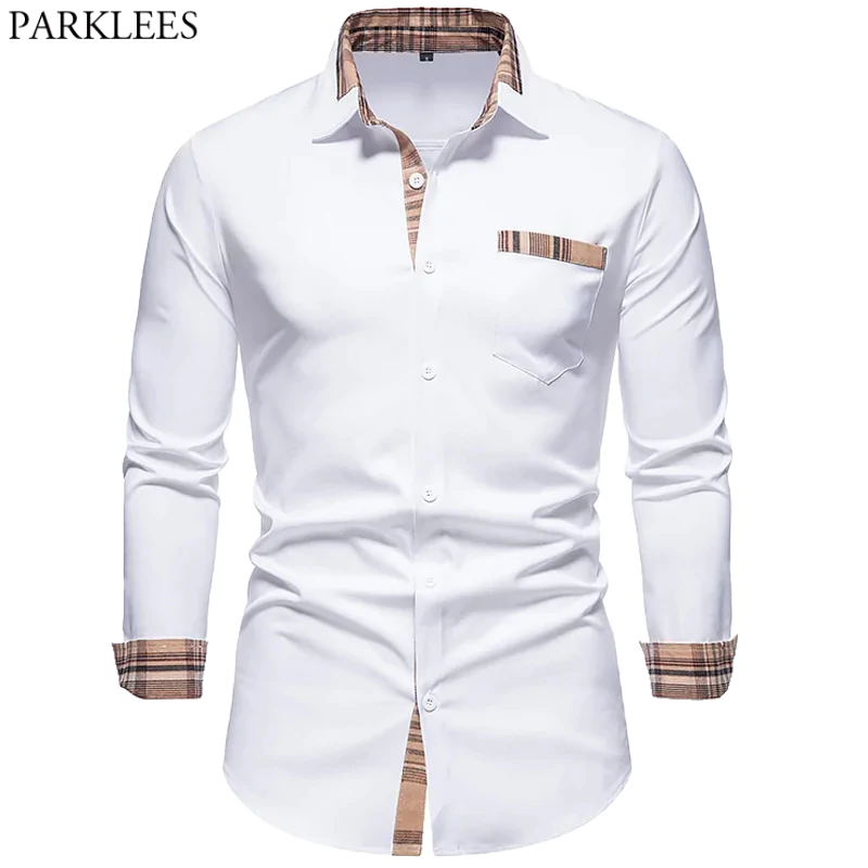 Plaid Patchwork Formal Shirts for Men - Steffashion