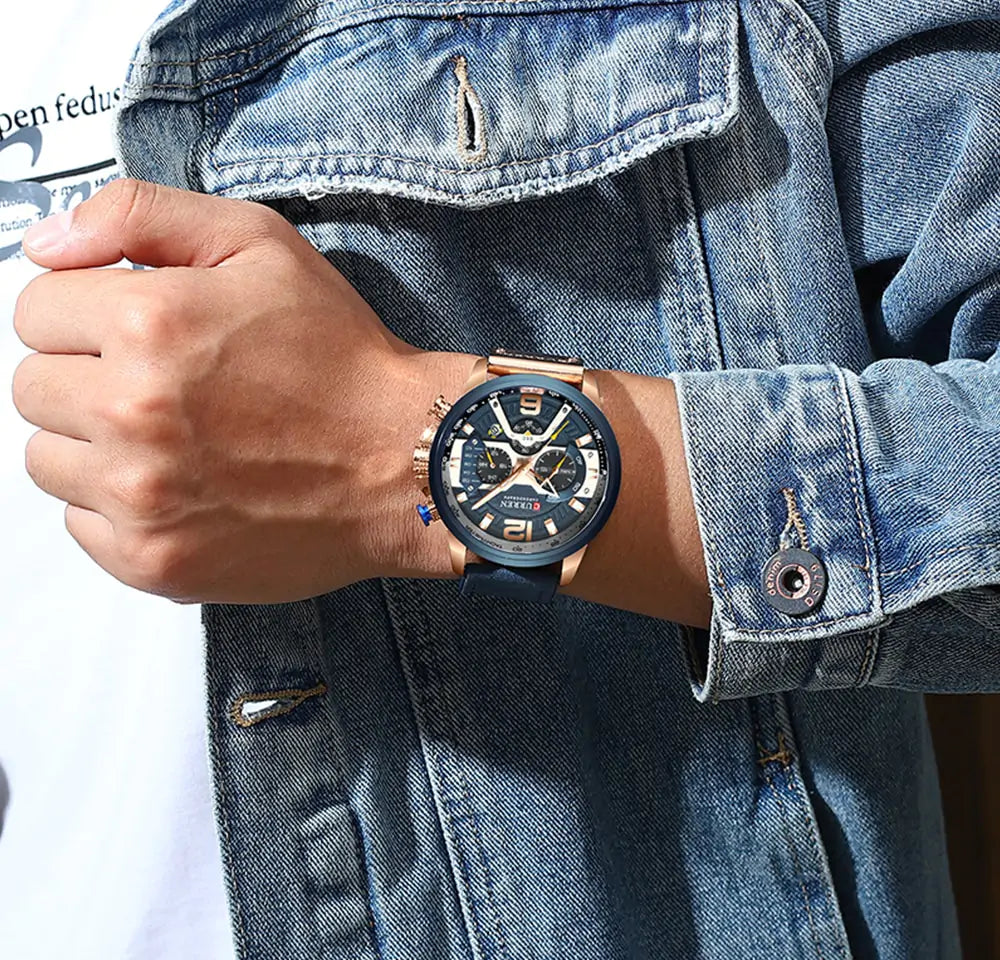 Military Leather Chronograph Wristwatch - Steffashion