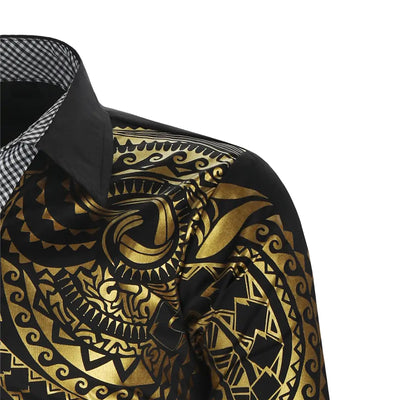 Luxury Gold Black Shirt Men New Slim Fit Long Sleeve - Steffashion