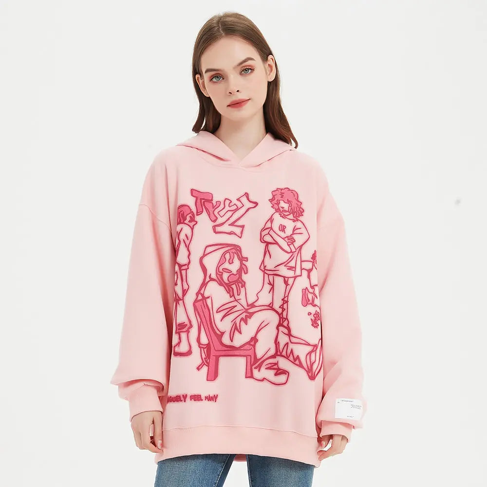 Men Streetwear Pink Hoodie Sweatshirt - Steffashion