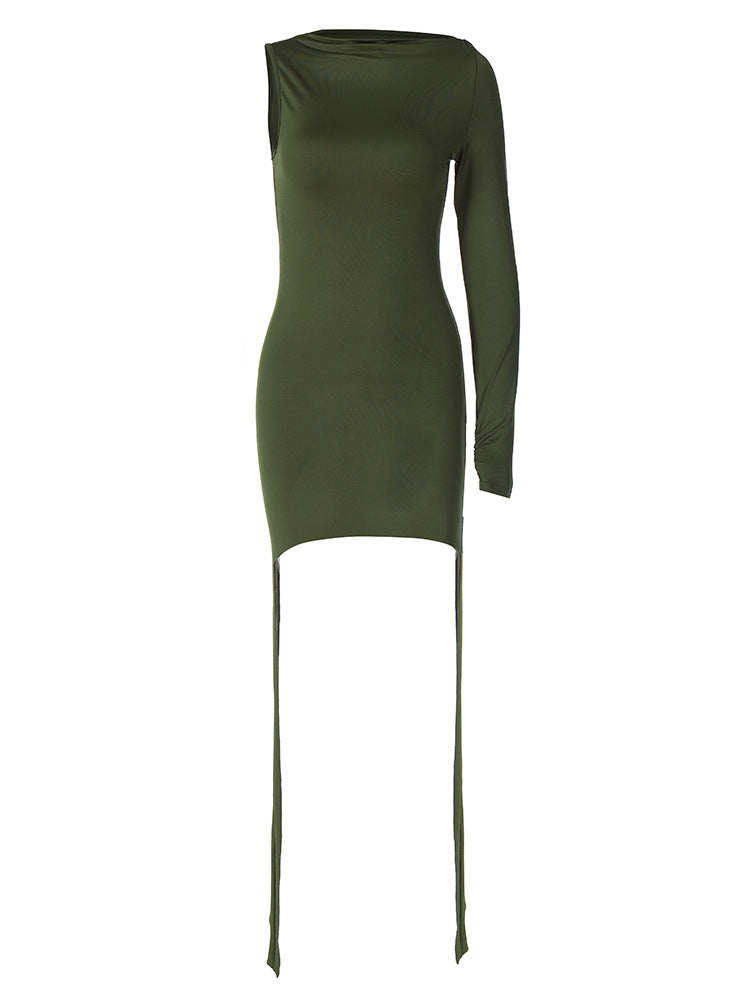 Fashion Solid Color Long Sleeve Slim-fit Sheath Dress For Women