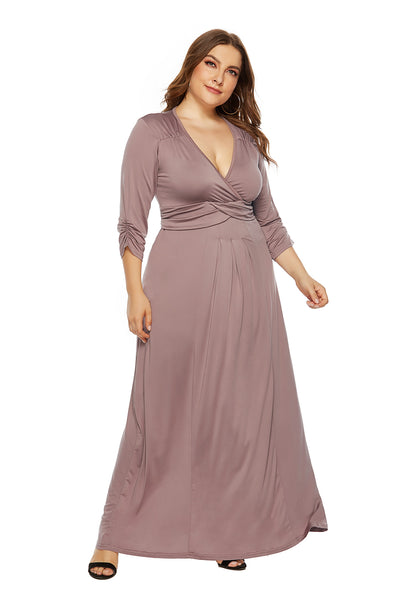 European And American Elegant Deep V-neck Swing Long Dress For Women