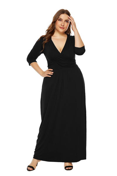 European And American Elegant Deep V-neck Swing Long Dress For Women