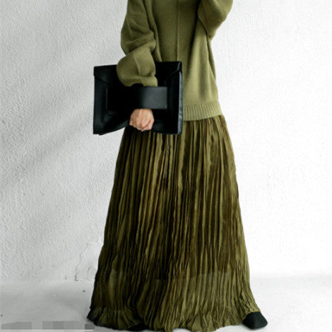 Autumn And Winter Versatile Sweater Pleated Patchwork Pleated Skirt Women