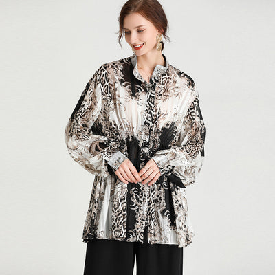 Western Style Waist-slimming Slimming Fat Sister Silk Satin Shirt For Women