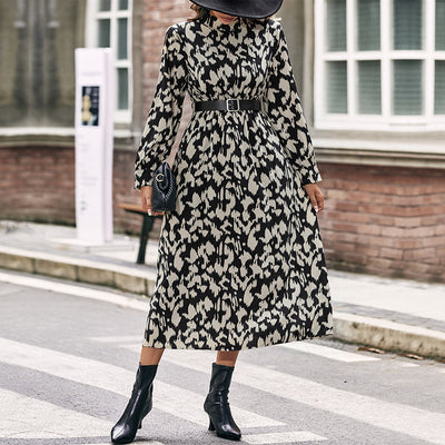 Autumn And Winter Women's Long-sleeved Leopard Print Dress For Women