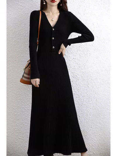 Waist-tight Slimming V-neckline Base Ride Woolen Skirt Women