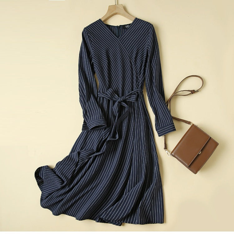 Long-sleeved Temperament Commute Cotton And Linen Dress Women