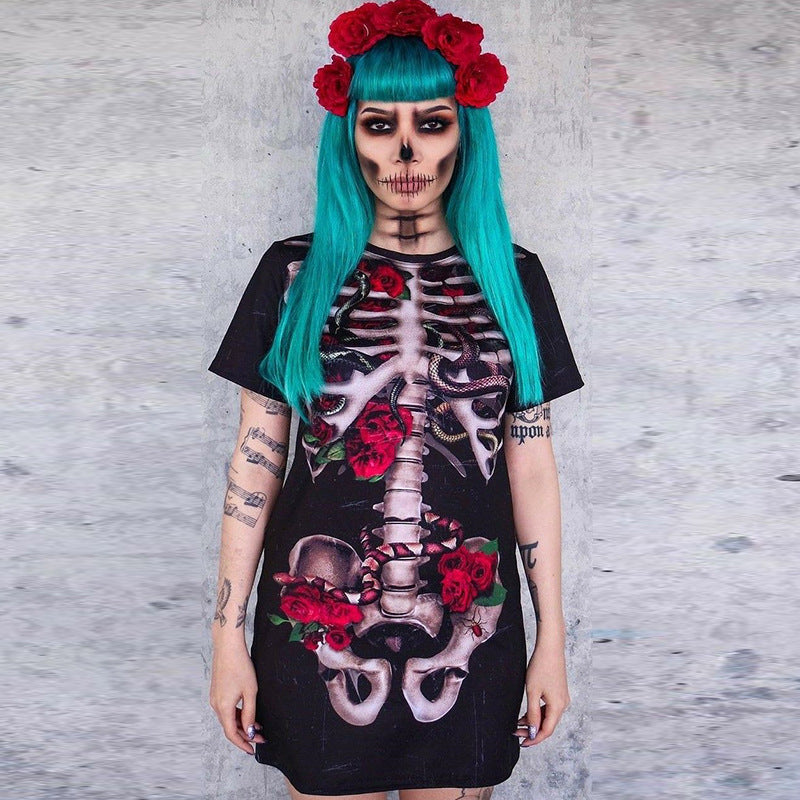 Halloween Costume Skull Print Dress For Women