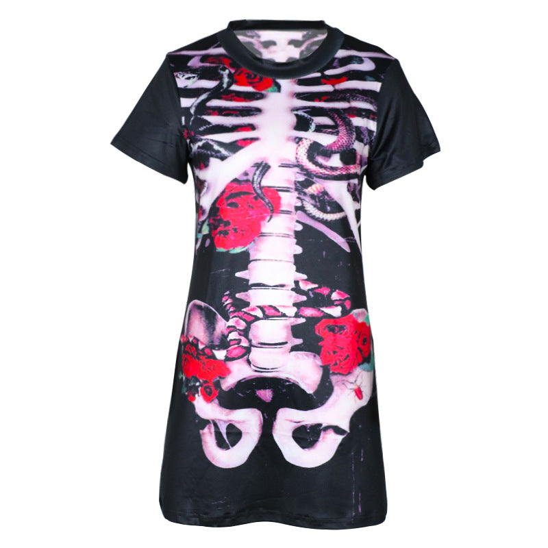 Halloween Costume Skull Print Dress For Women