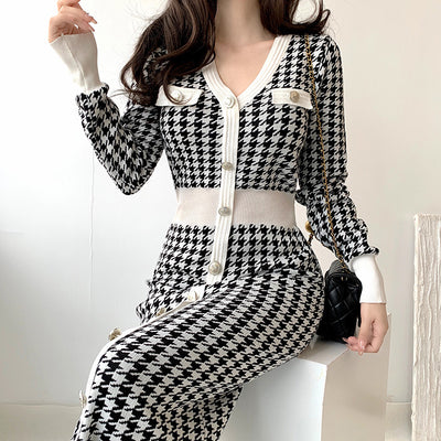 Retro Slimming High-looking All-match Knitted Dress Women