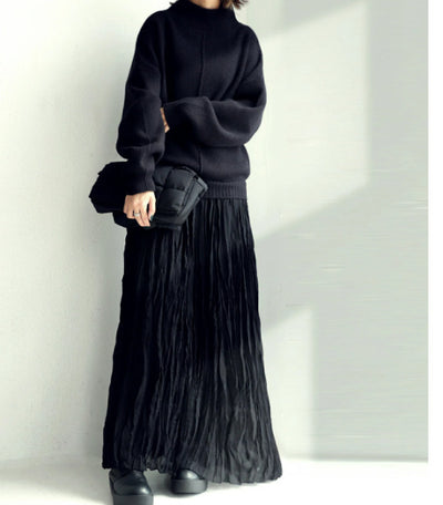 Autumn And Winter Versatile Sweater Pleated Patchwork Pleated Skirt Women