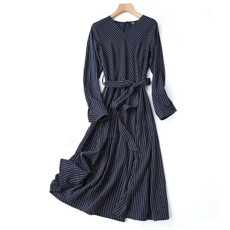 Long-sleeved Temperament Commute Cotton And Linen Dress Women