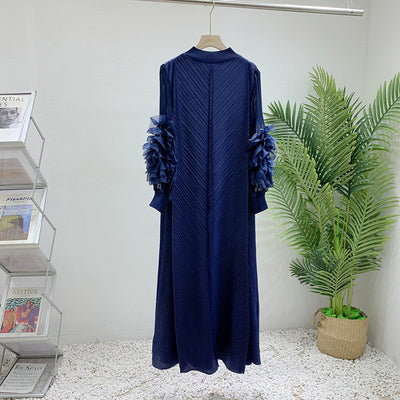 Spring And Summer New Pure Color Elegant Long Loose Plus Size Dress Pleated Women