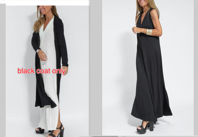 New Solid Color V-neck Sleeveless Dress Long Cardigan Jacket Suit For Women