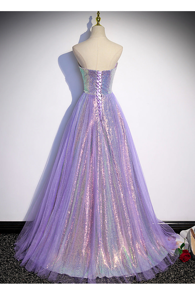 Light Luxury Minority High-end Purple Tube Top Sequined Evening Dress For Women