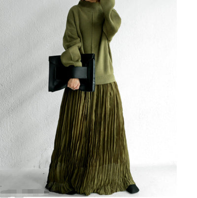 Autumn And Winter Versatile Sweater Pleated Patchwork Pleated Skirt Women