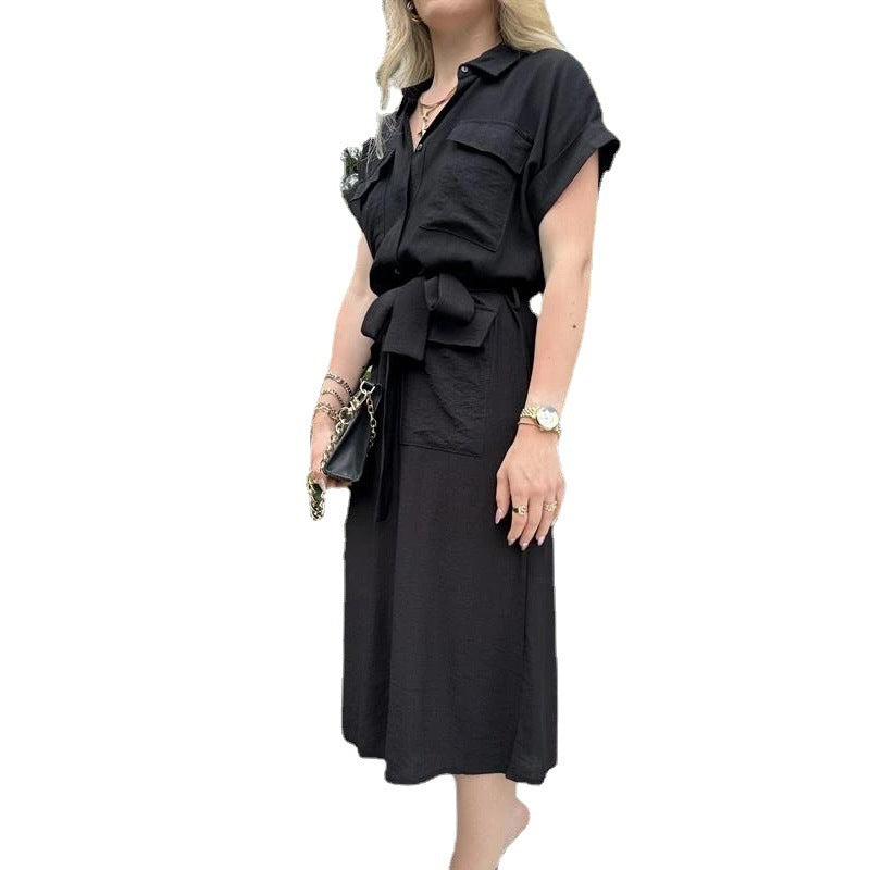 Fashion Belt Shirt Dress For Women