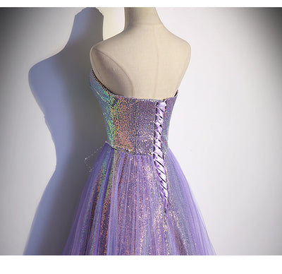 Light Luxury Minority High-end Purple Tube Top Sequined Evening Dress For Women