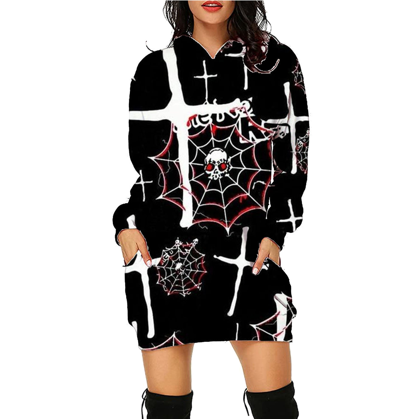 Halloween Mid-length Pocket Hooded Long Sleeve Sweater Women