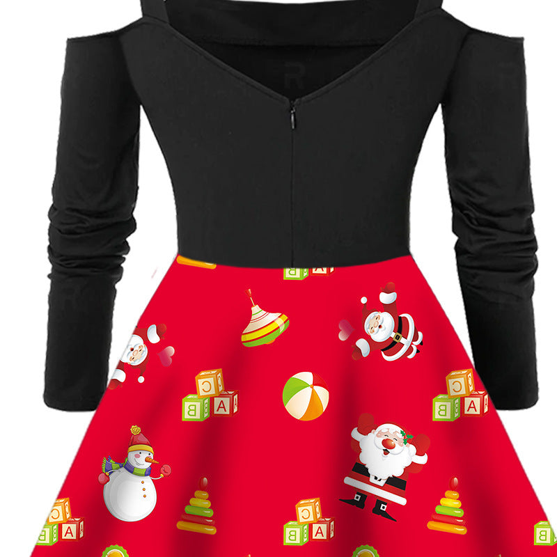 Red For Women Santa Claus Long Sleeve Dress