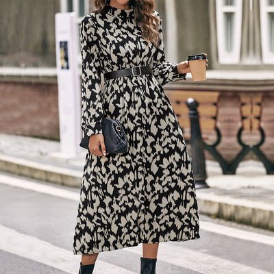 Autumn And Winter Women's Long-sleeved Leopard Print Dress For Women