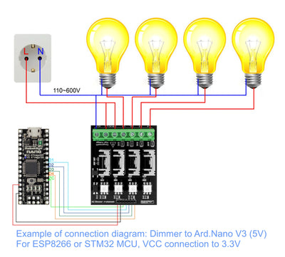AC Light Dimmer Module, 4 Channel, 3.3V/5V logic, AC 50/60hz, 110V~400V, 10A per channel - Steffashion