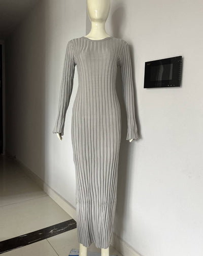 Knitted Dress Waist-tight Round Neck Knitted Women