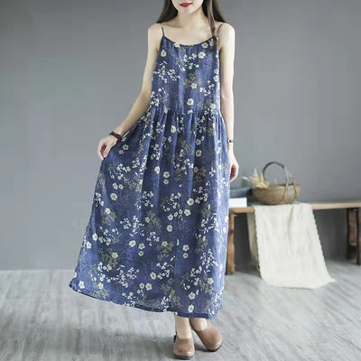 Summer New Artistic Floral Sleeveless Sling Dress Women