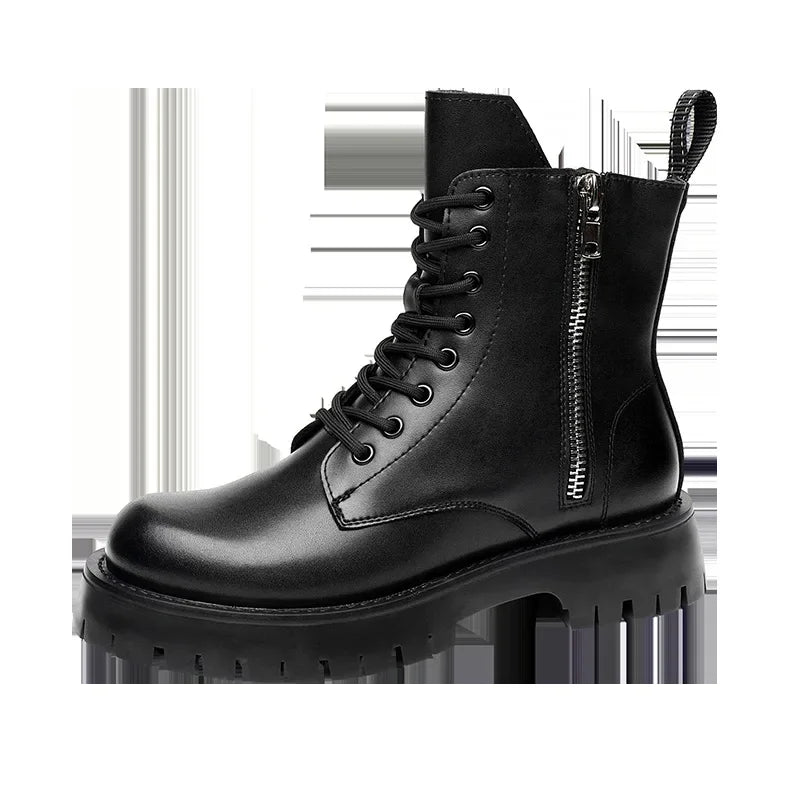 2024 Autumn Winter Shoes Men Leather Boots Thick Sole Non-slip Warm Plush Cold Winter Cow Leather Male Ankle Botas Black KA4867 - Steffashion