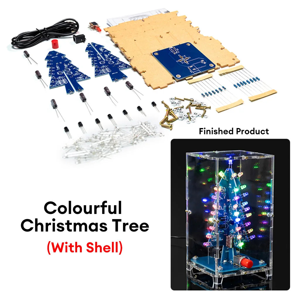 LED Colorful Christmas Tree DIY Kit Flashing Light Circuit Kit Electronic Fun Gifts Soldering Practice Kit With USB Power Cable - Steffashion