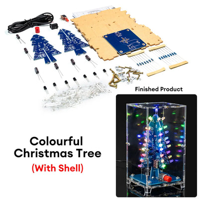 LED Colorful Christmas Tree DIY Kit Flashing Light Circuit Kit Electronic Fun Gifts Soldering Practice Kit With USB Power Cable - Steffashion