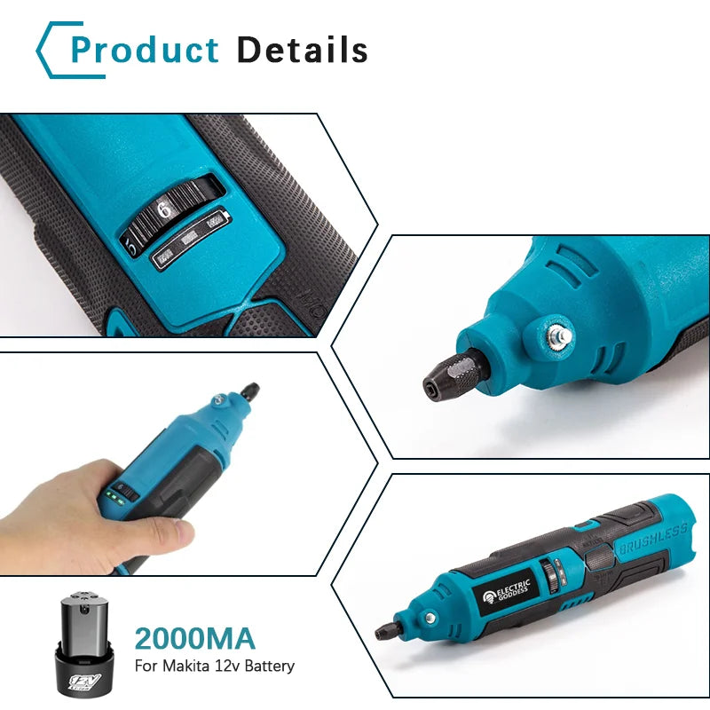 Electric Goddess 18000RPM 12V lithium electric vertical grinding small handheld electric grinding machine engraving tool. - Steffashion