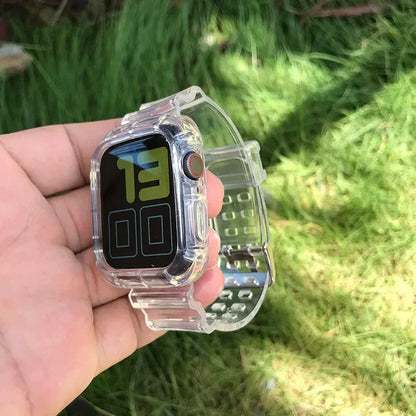 Clear Band + Case for Apple Watch Series 9 8 7 6 SE 5 49mm 45mm 44mm 42mm 41mm Transparent for iwatch 3 38mm 40mm Plastic Strap