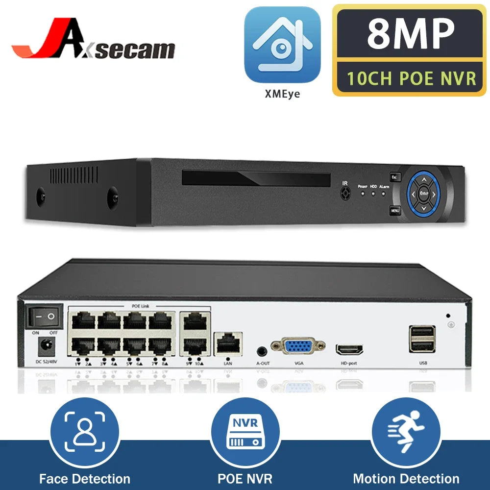 10-Channel 4K H.265 POE NVR Recorder