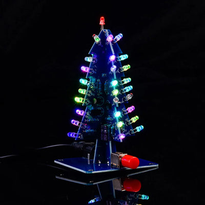 LED Colorful Christmas Tree DIY Kit Flashing Light Circuit Kit Electronic Fun Gifts Soldering Practice Kit With USB Power Cable - Steffashion