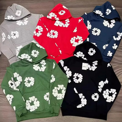 Trendy American Style Printed Hooded Sweatshirt Suit For Men Fashionable Versatile Sweatshirt Pants Set High Street Style - Steffashion