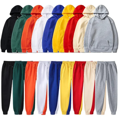 Basic Fleece Hoodies And Sweat Pants Set Men Jogger Set Wholesale Track Suit Sportswear Tracksuits Unisex Ensemble Jogging Homme - Steffashion