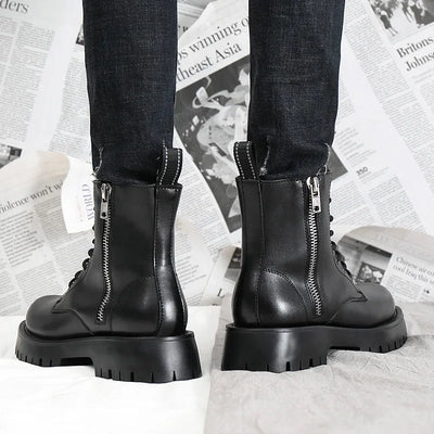 2024 Autumn Winter Shoes Men Leather Boots Thick Sole Non-slip Warm Plush Cold Winter Cow Leather Male Ankle Botas Black KA4867 - Steffashion