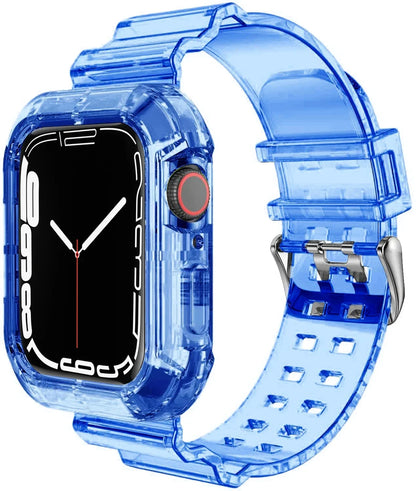 Clear Band + Case for Apple Watch Series 9 8 7 6 SE 5 49mm 45mm 44mm 42mm 41mm Transparent for iwatch 3 38mm 40mm Plastic Strap