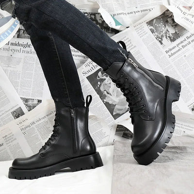 2024 Autumn Winter Shoes Men Leather Boots Thick Sole Non-slip Warm Plush Cold Winter Cow Leather Male Ankle Botas Black KA4867 - Steffashion