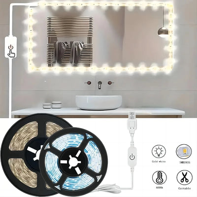 5V 2835 LED Strip Light Touch Sensor Switch Dimmable USB Flexible LED Tape Ribbon Light For Mirror Cabinet Stair Decor Lighting - Steffashion