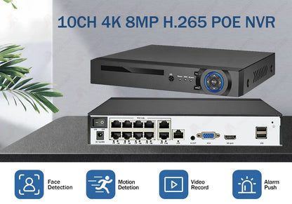 10-Channel 4K H.265 POE NVR Recorder