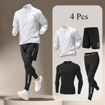 New Summer Running Suit Men's Quick Dry Jacket Suit Fitness Long Sleeve T-shirt Sweatshirt Half Zipper Sports Training - Steffashion