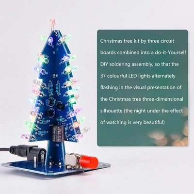 LED Colorful Christmas Tree DIY Kit Flashing Light Circuit Kit Electronic Fun Gifts Soldering Practice Kit With USB Power Cable - Steffashion