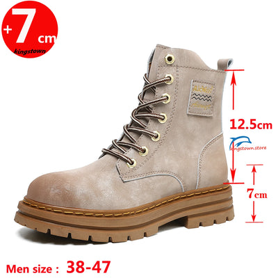 Ankel Boots Elevator Height Increase Shoes for Men Insole 7CM Adjustable Shoe Lifts Women Leather Plus Size 35-47 - Steffashion